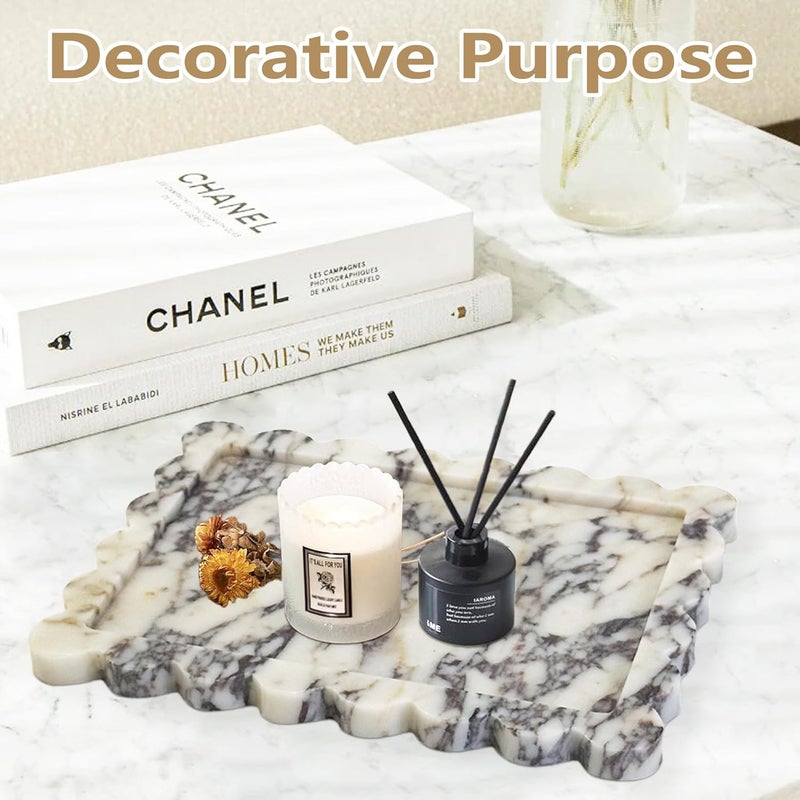 PROLEE Scalloped Marble Tray,Marble Vanity Trays for Bathroom 12" x 9", Scalloped Tray,Wave Appearance Jewelry Home Decor Stone Trays for Kitchen Counter, Bathroom,Genuine Calacatta Viola - Image 4